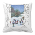 Housse de coussin carrée avec illustration festive de patinage sur fond blanc pur - Patinage d'Hiver (32)
