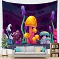 Psychedelic mushroom tapestry on a living room wall with colorful fantasy forest print - Colorful Fairy Tale Mushroom (9)