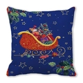 Christmas Santa cushion cover with reindeer sleigh print on dark blue peach skin fabric - 18x18 Inch / Dark Blue Sleigh Starry Sky (33)