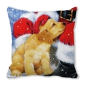 Weihnachts-Kissenhülle mit Golden Retriever und Weihnachtsmann Print aus Samt - Goldener Welpe und Weihnachtsmann (34)