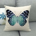 Square throw pillow featuring a detailed teal blue butterfly print on linen fabric - Blue Turquoise Butterfly (14) / 45x45cm