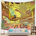 Detail of psychedelic forest tapestry with sci-fi mushroom theme over a grey sofa - Cyberpunk Alien Vehicle (5)