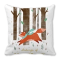 Cartoon forest fox illustration pillow case made of premium soft peach skin fabric - Running Fox (31)