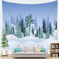 Tapiz de pared de bosque invernal nevado con pinos y pájaros para decoración - Bosque de Invierno (11)