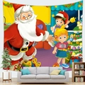 Detalle que muestra la textura de la tela de poliéster del tapiz de pared de Papá Noel - Fiesta de Navidad (12)