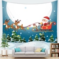 Detalle de tapiz navideño de Papá Noel con renos sobre un sofá en un ambiente acogedor - 100X70 / Papá Noel Azul Blanco (6)