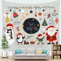 Detail eines Weihnachts-Wandteppichs mit Weihnachtsmann und Schneemann im Wohnzimmer - 150x130(Pfirsichhaut) / Weihnachtsbaum Cartoon (1)