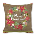 Funda de cojín navideña con corona de flor de pascua en tela de piel de melocotón suave - Guirnalda de Poinsettia Merry Christmas (40)