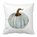 Federa per cuscino in lino bianco con zucca ad acquerello azzurra per l'autunno - Zucca Acquerello Bianco Puro