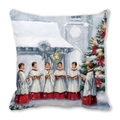Housse de coussin de Noël avec peinture à l'huile vintage d'une chorale sous la neige - Chorale de six enfants nuit enneigée (33)