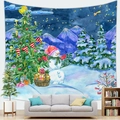 Weihnachts-Wandteppich mit Schneemann und Baum als gemütliche Wohnzimmer-Deko - 150x130(Kurzplüsch) / Handgemalter Schneeberg (9)