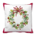 Christmas Santa pillowcase with watercolor holly wreath and red polka dot border decor - 18x18 Inch / Watercolor Wreath Polka Dots (34)
