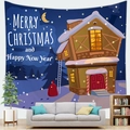Detail eines Weihnachts-Wandteppichs mit verschneiter Hütte auf weichem Stoffmaterial - 150x130(Kurzplüsch) / Vektor Winternacht (7)