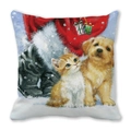 Weihnachts-Kissenbezug mit Hund- und Katzenmotiv aus weichem Pfirsichhaut-Stoff - Kätzchen und Welpe Weihnachtsgeschenk (35)