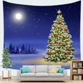 Detail showing high-definition digital print on Christmas tree peach skin tapestry - 100x70(Peach Skin) / Snowy Night Forest Christmas Tree and Moonlight (9)