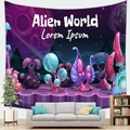 Detalle del tapiz Alien World con planetas púrpuras y setas brillantes en la pared - 150x100cm (Piel de melocotón) / Paisaje de Fantasía del Mundo Alienígena