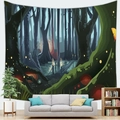 Tapisserie murale forêt enchantée avec paysage de jungle mystique pour décor - Tissu Peau de Pêche 100x70cm / Pont de la Forêt Fantastique
