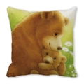 Linen Christmas pillow featuring a warm bear family illustration with daisy accents - Mother and Baby Bears (33)