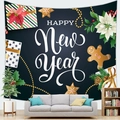 Arazzo natalizio con scritta Happy New Year appeso sopra un divano grigio in soggiorno - Sfondo di Felice Anno Nuovo (1) / 150x100(Pelle di Pesca)