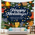 Cozy living room view showing a Christmas tapestry with gold bells and festive icons - 150x100 / Design 1-Peach Skin