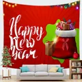 Detail of red Happy New Year tapestry with gift bag and festive patterns on soft fabric - Red New Year Gift Bag Style (8)