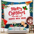 Detail of Christmas wall tapestry with festive hot cocoa and Merry Christmas typography - Winter Hot Cocoa and Treats (7)