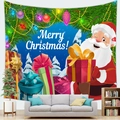 Santa Claus tapestry hanging on wall with Merry Christmas greeting and Xmas tree - 100X70 / Design 10-Peach Skin