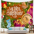 Detail of Christmas tapestry with Merry Christmas text on rustic wood background - 100X70 / Design 7-Peach Skin