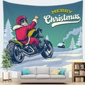 Kerst wandkleed met de Kerstman op een motor boven een bank in een moderne woonkamer - 100X70 / Retro Geel Zwart Motor (9)