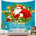 Detail of Christmas tapestry featuring Santa Claus in a festive wreath on a blue background - 150x100 / Design 4-Peach Skin