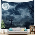 Detail van Halloween wandtapijt met maan en begraafplaats in een woonkamer interieur - 100cm x 70cm / Ontwerp 10 (Zombie begraafplaats)