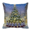 Housse de coussin de Noël style peinture à l'huile avec motif chorale et sapin - Chorale sous un sapin de Noël géant (35)