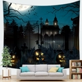 Halloween wandkleed detail met gloeiende pompoenen en kasteel onder de volle maan - 100cm x 70cm / Ontwerp 11 (Begraafplaats kasteel)