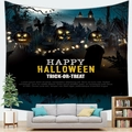Detail van Halloween wandkleed met kasteel en pompoenen in een moderne woonkamer - 100cm x 70cm / Ontwerp 12 (Bospompoen)