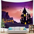 Halloween wandkleed met boskasteel en Happy Halloween tekst voor de woonkamer - 100cm x 70cm / Ontwerp 8 (Kasteelsilhouet)