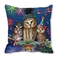Cartoon owl cushion cover featuring party hats and Happy New Year print on navy blue - Owl Party (34)