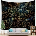 Black Ouija board tapestry with skull and celestial symbols hanging over a sofa - 100X70 / Mysterious Ouija Board Design (7)