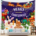 Weihnachtswandteppich mit Weihnachtsmann-Schlitten und Frohe Weihnachten Schriftzug Deko - 150x130(Pfirsichhaut) / Lila Nacht Rentier (4)
