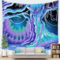 Psychedelic forest wall tapestry with vibrant tree and colorful mushroom print - Psychedelic Glowing Giant Tree (2) / 150x100cm (Peach Skin)
