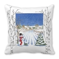 Housse de coussin bonhomme de neige avec écharpe rouge sur tissu blanc doux - Vue de Bonhomme de Neige d'Hiver (37)