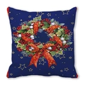 Christmas pillowcase with dark blue peach skin fabric and festive wreath print design - 18x18 Inch / Dark Blue Wreath Red Bow (37)