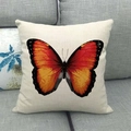 Square linen cushion cover featuring a realistic red and orange butterfly print - Red Orange Gradient Butterfly (17) / 45x45cm