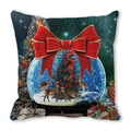 Housse de coussin Noël avec boule à neige, renne, sapin et grand nœud rouge - Nœud boule de cristal cerf de Noël (38)