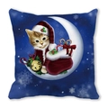 Christmas kitten on moon linen throw pillow with festive star background decoration - Christmas Cat on Moon (37)