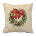 Christmas Santa wreath pillowcase with red bow and berry print on beige peach skin - 18x18 Inch / Vintage Wreath Satin Bow (38)