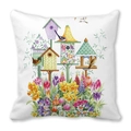 Housse de coussin carrée avec nichoirs et fleurs de printemps colorées en aquarelle - Nichoirs Colorés (39)