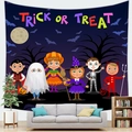 Detail van Halloween wandkleed met cartoon kinderen en tekst boven een moderne bank - Perzikhuid / Q-Versie Cartoon Kinderen(2)