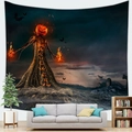 Halloween peach skin tapestry featuring a glowing pumpkin tree monster for wall decor - 100X70 / Pumpkin Head Tree Monster (10)