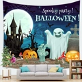 Detail of Halloween tapestry with spooky castle and ghosts in a modern living room - Spooky Ghost Castle(7)