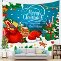 Blue Christmas Santa Claus and gingerbread house peach skin wall hanging tapestry - 150x100 / Design 2-Peach Skin